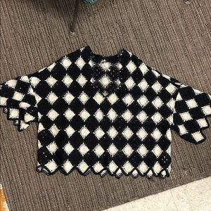 Free People Black and Cream Diamond Sweater